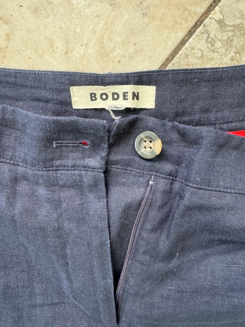 Boden Kew Linen Navy Cropped Straight-Leg Pants - Picture 4 of 4